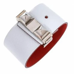Hermes Hermès Bicolor Leather Palladium Plated Illusion Bracelet PM For Women -Deals Hermes Store luxury women hermes used accessories p348814 006