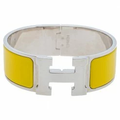 Hermes Hermès Clic Clac H Yellow Enamel Palladium Plated Wide Bracelet PM For Women