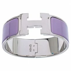 Hermes Hermès Clic Clac H Lavender Enamel Palladium Plated Wide Bracelet PM For Women -Deals Hermes Store luxury women hermes used accessories p349121 002