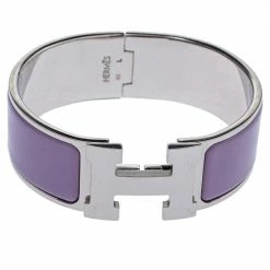 Hermes Hermès Clic Clac H Lavender Enamel Palladium Plated Wide Bracelet PM For Women