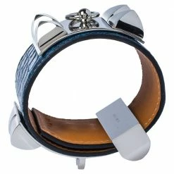 Hermes Hermès Blue Alligator Leather Collier De Chien Cuff Bracelet S For Women -Deals Hermes Store luxury women hermes used accessories p349130 005
