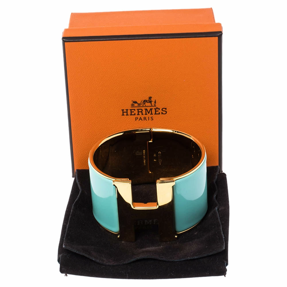 Hermes Hermès Clic Clac H Mint Green Enamel Gold Plated Extra Wide Bracelet PM For Women 10 Hermes Hermès Clic Clac H Mint Green Enamel Gold Plated Extra Wide Bracelet PM For Women - Image 8