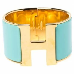 Hermes Hermès Clic Clac H Mint Green Enamel Gold Plated Extra Wide Bracelet PM For Women