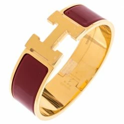 Hermes Clic Clac H Rouge Enamel Gold Plated Wide Bracelet GM For Women -Deals Hermes Store luxury women hermes used accessories p349294 005