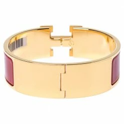 Hermes Clic Clac H Rouge Enamel Gold Plated Wide Bracelet GM For Women -Deals Hermes Store luxury women hermes used accessories p349294 009