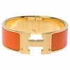 Hermes Clic Clac H Orange Enamel Gold Plated Wide Bracelet PM For Women -Deals Hermes Store luxury women hermes used accessories p349317 002