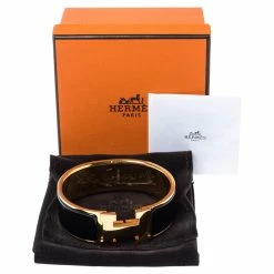 Hermes Clic Clac H Black Enamel Gold Plated Wide Bracelet PM For Women -Deals Hermes Store luxury women hermes used accessories p349414 004