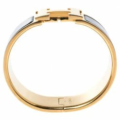 Hermes Clic Clac H Black Enamel Gold Plated Wide Bracelet PM For Women -Deals Hermes Store luxury women hermes used accessories p349414 008