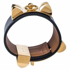 Hermes Hermès Black Leather Collier De Chien Cuff Bracelet S For Women -Deals Hermes Store luxury women hermes used accessories p350340 005