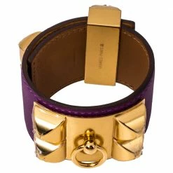 Hermes Hermès Anemone Leather Collier De Chien Cuff Bracelet S For Women -Deals Hermes Store luxury women hermes used accessories p350344 003