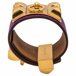 Hermes Hermès Anemone Leather Collier De Chien Cuff Bracelet S For Women -Deals Hermes Store luxury women hermes used accessories p350344 006