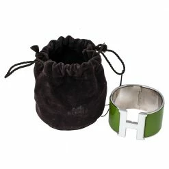 Hermes Hermès Clic Clac H Vert Anis White Enamel Palladium Plated Extra Wide Bracelet PM For Women -Deals Hermes Store luxury women hermes used accessories p350345 001