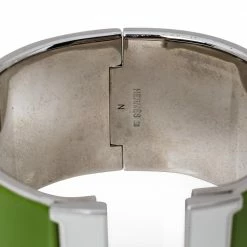 Hermes Hermès Clic Clac H Vert Anis White Enamel Palladium Plated Extra Wide Bracelet PM For Women -Deals Hermes Store luxury women hermes used accessories p350345 004