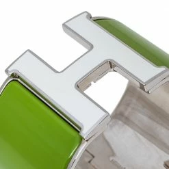 Hermes Hermès Clic Clac H Vert Anis White Enamel Palladium Plated Extra Wide Bracelet PM For Women -Deals Hermes Store luxury women hermes used accessories p350345 007