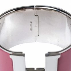 Hermes Hermès Clic Clac H White & Rose Velours Enamel Palladium Plated Extra Wide Bracelet PM For Women -Deals Hermes Store luxury women hermes used accessories p350348 004