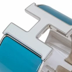 Hermes Hermès Clic Clac H Blue & White Enamel Palladium Plated Extra Wide Bracelet PM For Women -Deals Hermes Store luxury women hermes used accessories p350350 005