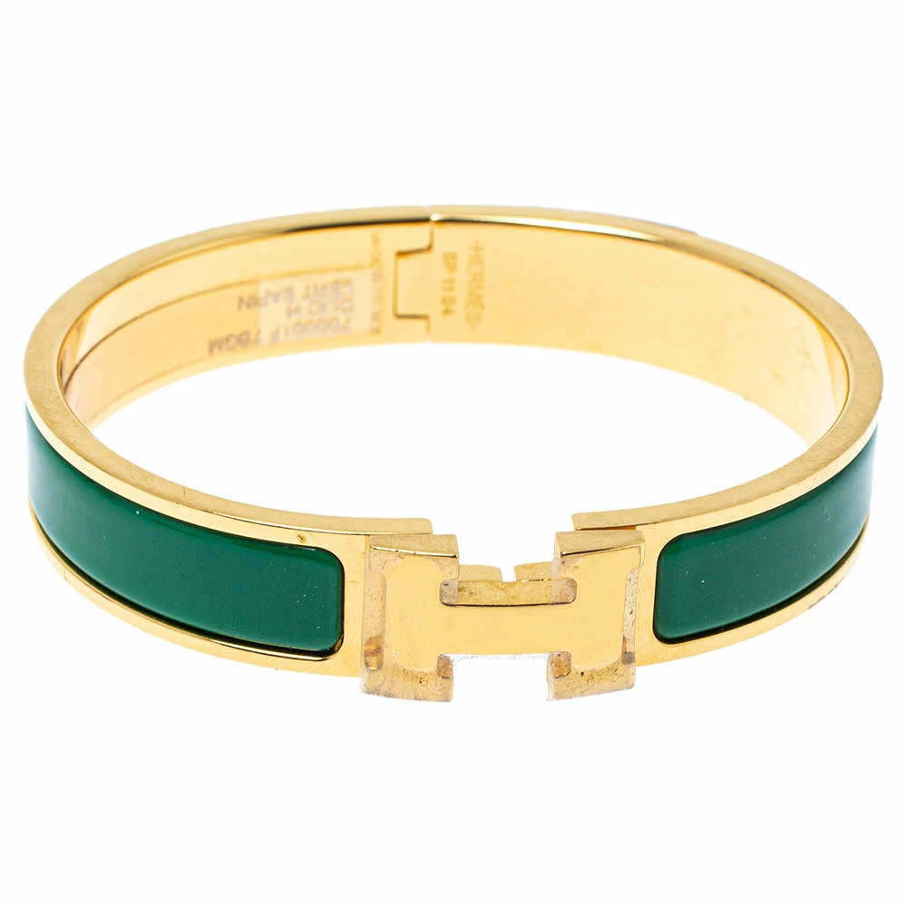Hermes Hermès Clic H Vert Sapin Enamel Gold Plated Narrow Bracelet GM For Women 3 Hermes Hermès Clic H Vert Sapin Enamel Gold Plated Narrow Bracelet GM For Women