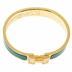 Hermes Hermès Clic H Vert Sapin Enamel Gold Plated Narrow Bracelet GM For Women 12 Hermes Hermès Clic H Vert Sapin Enamel Gold Plated Narrow Bracelet GM For Women -Deals Hermes Store luxury women hermes used accessories p350653 002
