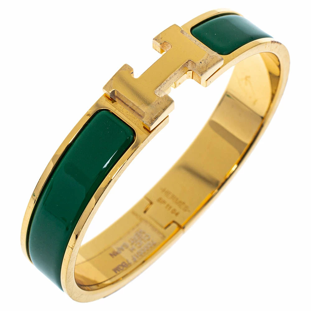 Hermes Hermès Clic H Vert Sapin Enamel Gold Plated Narrow Bracelet GM For Women 5 Hermes Hermès Clic H Vert Sapin Enamel Gold Plated Narrow Bracelet GM For Women - Image 3