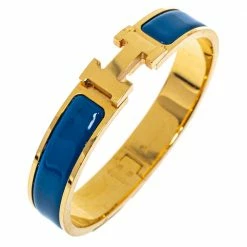 Hermes Clic H Blue Enamel Gold Plated Narrow Bracelet GM For Women 10 Hermes Clic H Blue Enamel Gold Plated Narrow Bracelet GM For Women -Deals Hermes Store luxury women hermes used accessories p350655 004
