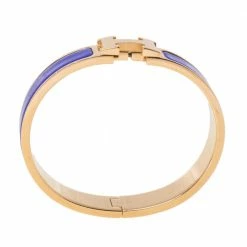 Hermes Hermès Clic H Blue Enamel Gold Plated Narrow Bracelet PM For Women -Deals Hermes Store luxury women hermes used accessories p351061 005