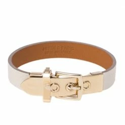 Hermes Hermès Java 10 White Leather Gold Plated Bracelet XS For Women