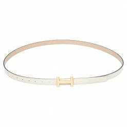 Hermes White/Trench Epson And Swift Leather Reversible Constance Slim Belt 80CM For Women