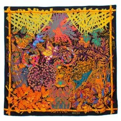 Hermes Hermès Black & Orange Mythes Et Metamorphoses Silk Scarf For Women