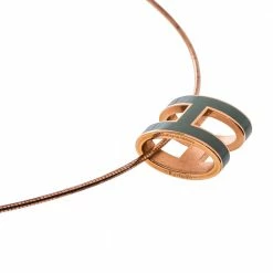 Hermes Hermès Pop H Teal Lacquered Gold Plated Pendant Necklace For Women -Deals Hermes Store luxury women hermes used accessories p352497 005