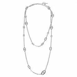 Hermes Farandole Silver Long Chain Link Station Toggle Necklace For Women