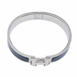 Hermes Clic H Blue Enamel Palladium Plated Narrow Bracelet GM For Women -Deals Hermes Store luxury women hermes used accessories p356269 001