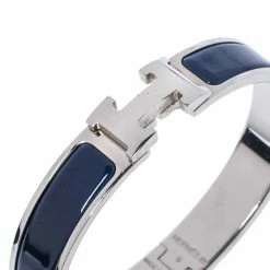 Hermes Clic H Blue Enamel Palladium Plated Narrow Bracelet GM For Women -Deals Hermes Store luxury women hermes used accessories p356269 006