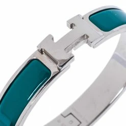 Hermes Clic H Green Enamel Palladium Plated Narrow Bracelet GM For Women -Deals Hermes Store luxury women hermes used accessories p356273 006