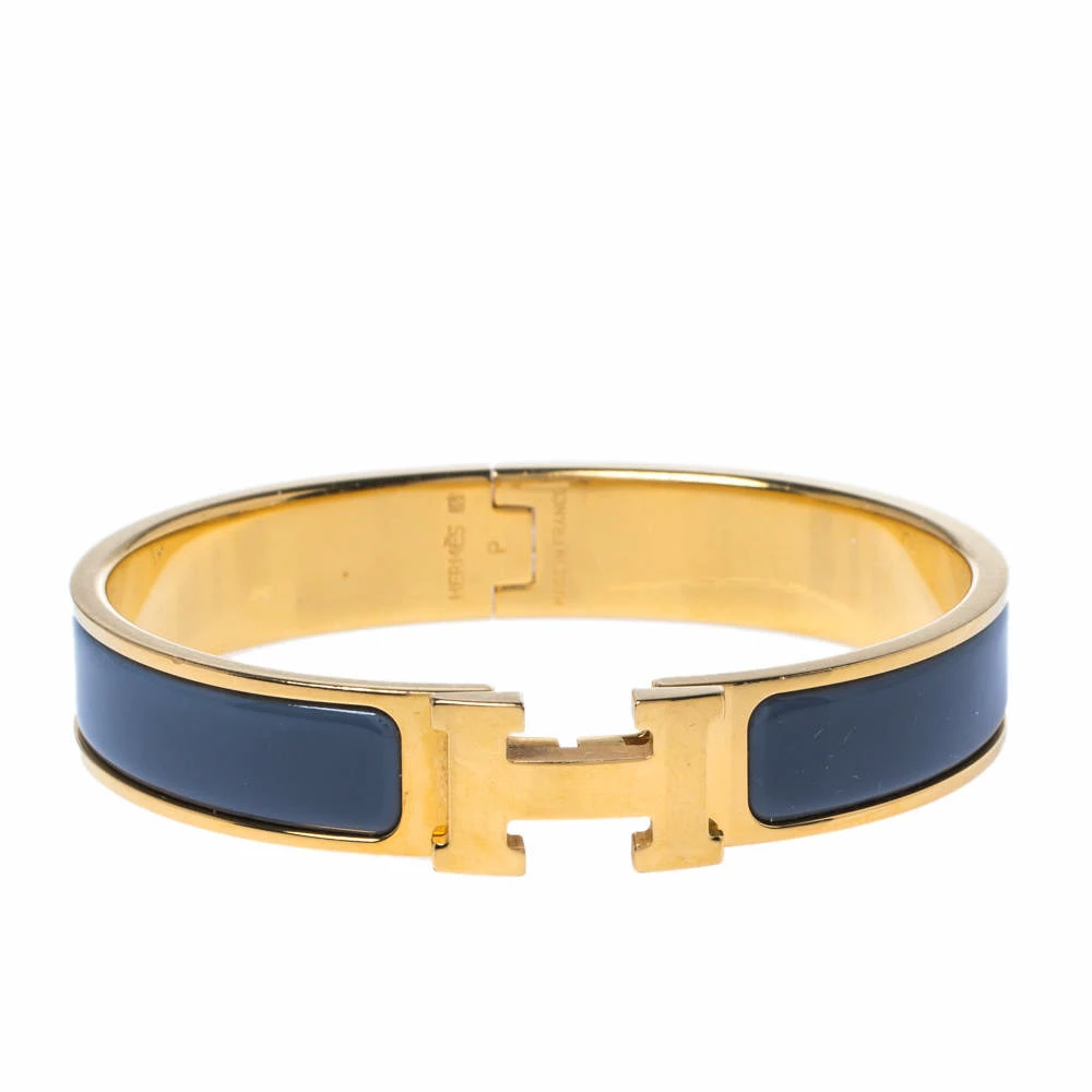 Hermes Clic H Grey Enamel Gold Plated Narrow Bracelet GM For Women 3 Hermes Clic H Grey Enamel Gold Plated Narrow Bracelet GM For Women