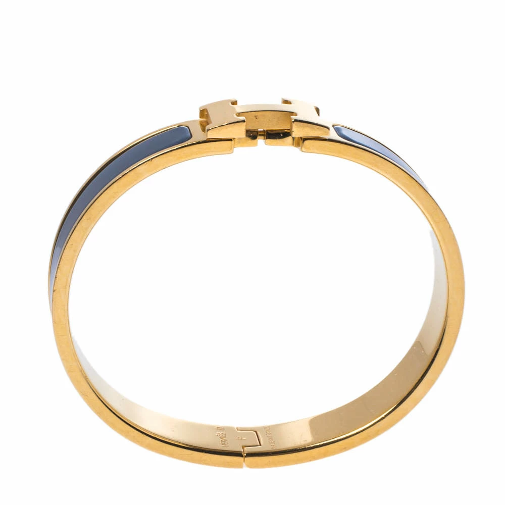 Hermes Clic H Grey Enamel Gold Plated Narrow Bracelet GM For Women 6 Hermes Clic H Grey Enamel Gold Plated Narrow Bracelet GM For Women - Image 4