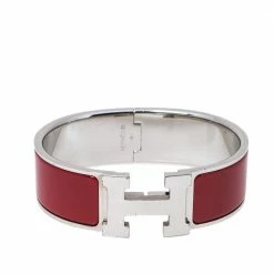 Hermes Hermès Clic Clac H Red Enamel Palladium Plated Bracelet GM For Women