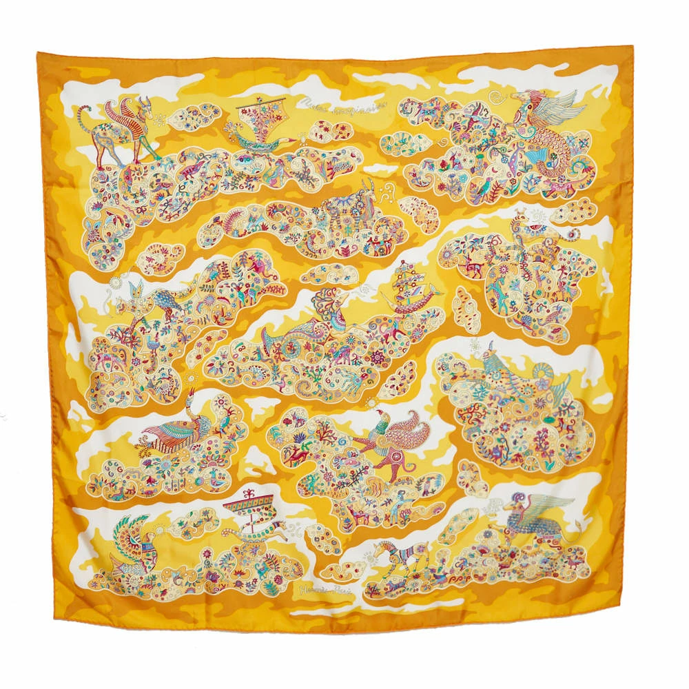 Hermes Hermès Yellow Silk Nuees Imaginaires Silk Scarf For Women 3 Hermes Hermès Yellow Silk Nuees Imaginaires Silk Scarf For Women