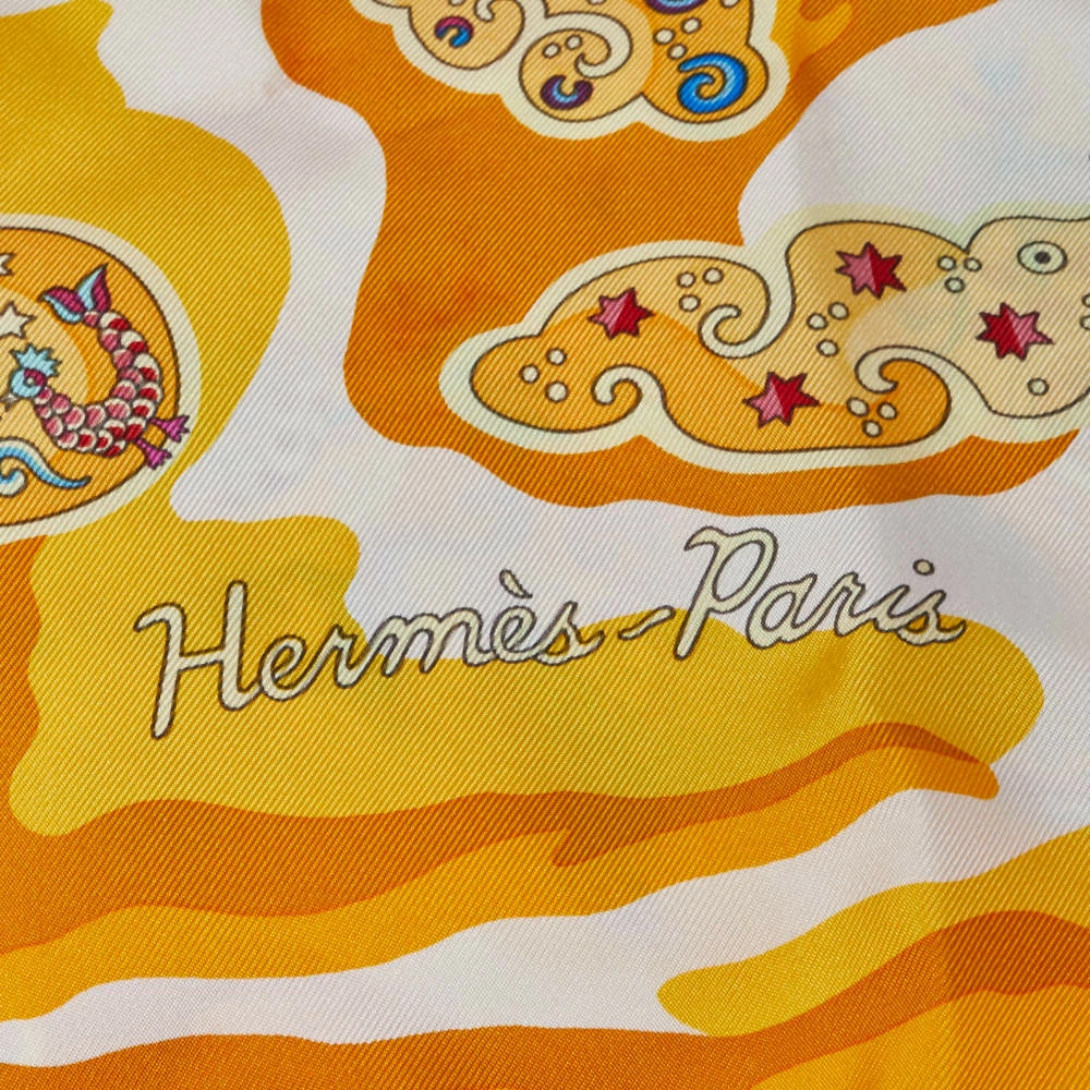 Hermes Hermès Yellow Silk Nuees Imaginaires Silk Scarf For Women 6 Hermes Hermès Yellow Silk Nuees Imaginaires Silk Scarf For Women - Image 4