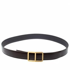 Hermes Chocolat Leather Reversible Domino Belt 100 CM For Women
