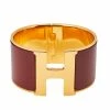 Hermes Clic Clac H Burgundy Enamel Gold Plated Extra Wide Bracelet GM For Women -Deals Hermes Store luxury women hermes used accessories p361361 003