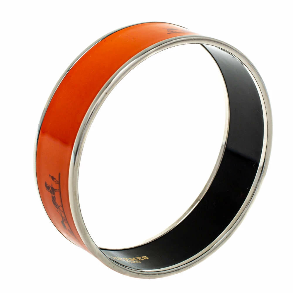 Hermes Hermès Orange Enamel Calèche Wide Bangle Bracelet For Women 4 Hermes Hermès Orange Enamel Calèche Wide Bangle Bracelet For Women - Image 2