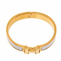 Hermes Hermès Clic H Craie Enamel Gold Plated Narrow Bracelet PM For Women -Deals Hermes Store luxury women hermes used accessories p366137 001