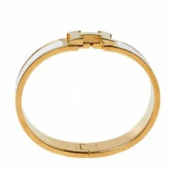 Hermes Hermès Clic H Craie Enamel Gold Plated Narrow Bracelet PM For Women -Deals Hermes Store luxury women hermes used accessories p366137 004