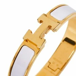 Hermes Hermès Clic H Craie Enamel Gold Plated Narrow Bracelet PM For Women -Deals Hermes Store luxury women hermes used accessories p366137 006