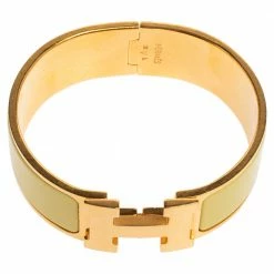 Hermes Clic Clac H Yellow Enamel Gold Plated Wide Bracelet PM For Women -Deals Hermes Store luxury women hermes used accessories p367007 002