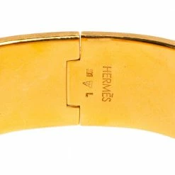 Hermes Clic Clac H Yellow Enamel Gold Plated Wide Bracelet PM For Women -Deals Hermes Store luxury women hermes used accessories p367007 003