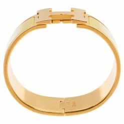 Hermes Clic Clac H Yellow Enamel Gold Plated Wide Bracelet PM For Women -Deals Hermes Store luxury women hermes used accessories p367007 005