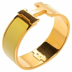 Hermes Clic Clac H Yellow Enamel Gold Plated Wide Bracelet PM For Women -Deals Hermes Store luxury women hermes used accessories p367007 006