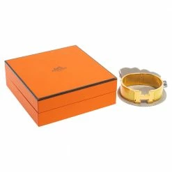 Hermes Clic Clac H Yellow Enamel Gold Plated Wide Bracelet PM For Women -Deals Hermes Store luxury women hermes used accessories p367007 008