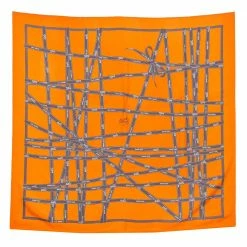 Hermes Hermès Orange Bolduc Silk Twill Scarf For Women